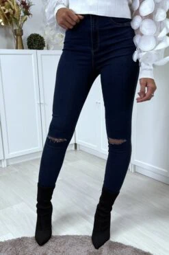 Jean Slim Bleu Brut Lacéré Aux Genoux -Default Template 5 jean slim bleu brut lacere aux genoux 2