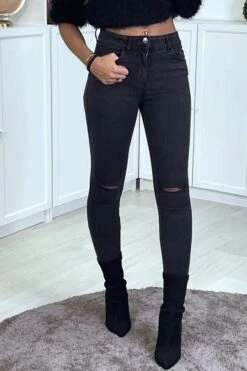 Jean Slim Noir Délavé Lacéré Aux Genoux Effet Push Up -Default Template 5 jean slim noir delave lacere aux genoux effet push up 4
