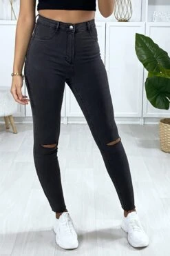 Jeans Slim En Anthracite Déchiré Aux Genoux Avec Poches à L'arrière -Default Template 5 jeans slim en anthracite dechire aux genoux avec poches a l arriere 1