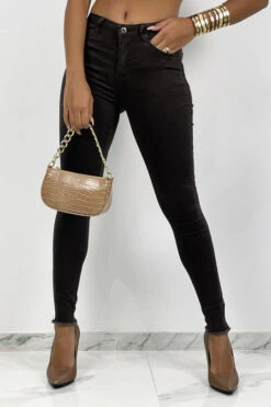 Jeans Slim Marron à Détails Déchiré En Bas