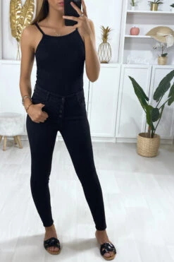 Jeans Slim Noir Boutonné à L'avant Avec Poches -Default Template 5 jeans slim noir boutonne a l avant avec poches 2