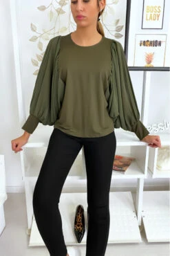 Jolie Blouse Kaki à Manches Drapées -Default Template 5 jolie blouse kaki a manches drapees 2