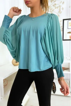 Jolie Blouse Turquoise à Manches Drapées -Default Template 5 jolie blouse turquoise a manches drapees 1