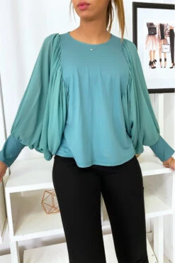 Jolie Blouse Turquoise à Manches Drapées -Default Template 5 jolie blouse turquoise a manches drapees 3