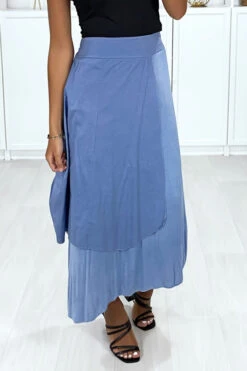 Jupe 2 En 1 En Bleu Indigo Avec Fronce Sur Le Coté -Default Template 5 jupe 2 en 1 en bleu indigo avec fronce sur le cote 3