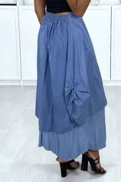 Jupe 2 En 1 En Bleu Indigo Avec Fronce Sur Le Coté -Default Template 5 jupe 2 en 1 en bleu indigo avec fronce sur le cote 4