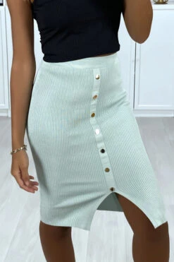 Jupe 3/4 En Maille Côtelé Vert Boutonnés à L'avant -Default Template 5 jupe 34 en maille cotele vert boutonnes a l avant 2
