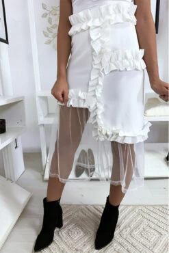 Jupe Blanche Très Chic à Volant Et Tulle