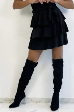 Jupe Courte à Volant Et Paillettes Noire