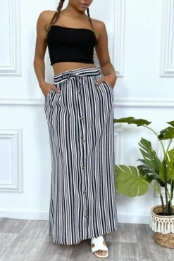 Jupe Longue Blanche à Rayure Et Coupe Droite Avec Boutons -Default Template 5 jupe longue blanche a rayure et coupe droite avec boutons 5