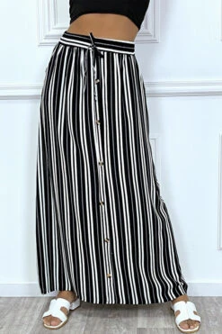 Jupe Longue Noir à Rayure Et Coupe Droite Avec Boutons -Default Template 5 jupe longue noir a rayure et coupe droite avec boutons 4