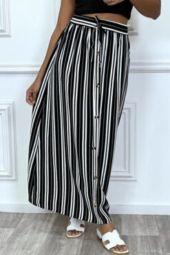 Jupe Longue Noir à Rayure Et Coupe Droite Avec Boutons -Default Template 5 jupe longue noir a rayure et coupe droite avec boutons 5