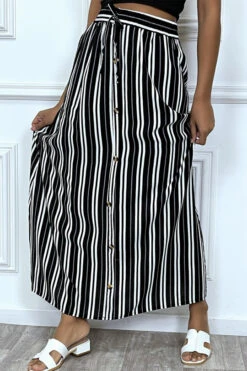 Jupe Longue Noir à Rayure Et Coupe Droite Avec Boutons -Default Template 5 jupe longue noir a rayure et coupe droite avec boutons 6