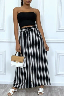 Jupe Longue Noir à Rayure Et Coupe Droite Avec Boutons -Default Template 5 jupe longue noir a rayure et coupe droite avec boutons 9