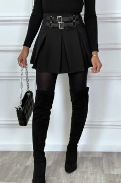 Jupe Patineuse Noire Courte Plissé à Double Ceintures Réglables -Default Template 5 jupe patineuse noire courte plisse a double ceintures reglables 2