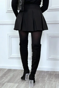 Jupe Patineuse Noire Courte Plissé à Double Ceintures Réglables -Default Template 5 jupe patineuse noire courte plisse a double ceintures reglables 4