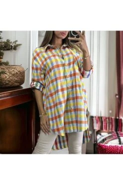 Longue Chemise à Carreaux Très Chic Avec Du Jaune -Default Template 5 longue chemise a carreaux tres chic avec du jaune 3