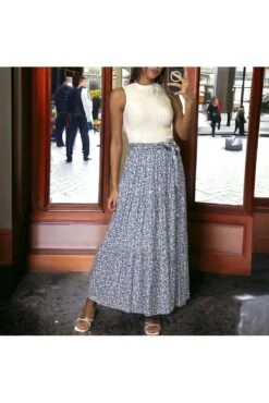 Longue Jupe évasé Motif Liberty Bleu