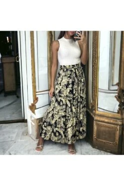 Longue Jupe Noir évasé Motif Feuilles -Default Template 5 longue jupe noir evase motif feuilles 2