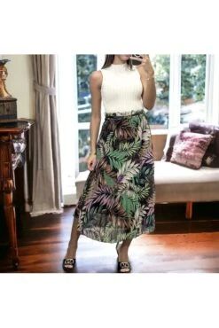 Longue Jupe Noire Motif Feuille Avec Ceinture -Default Template 5 longue jupe noire motif feuille avec ceinture 2