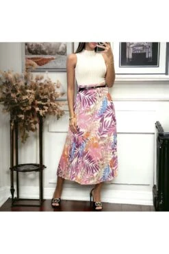 Longue Jupe Rose Motif Feuille Avec Ceinture -Default Template 5 longue jupe rose motif feuille avec ceinture 2