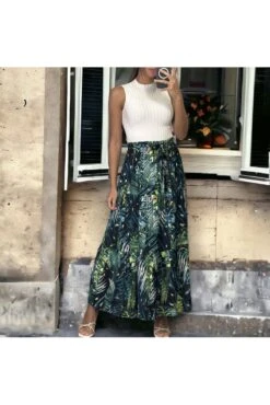 Longue Jupe Verte Avec Sublime Motif Feuilles -Default Template 5 longue jupe verte avec sublime motif feuilles 3