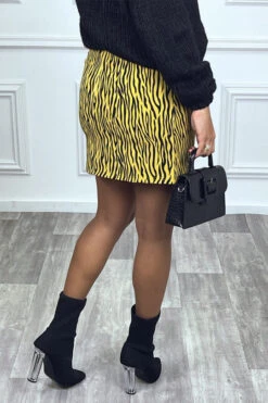Mini Jupe Droite Zebré Moutarde