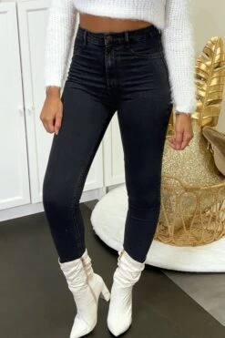 Pantalon Jeans Slim Noir Délavé Avec Poches Arrières -Default Template 5 pantalon jeans slim noir delave avec poches arrieres 2