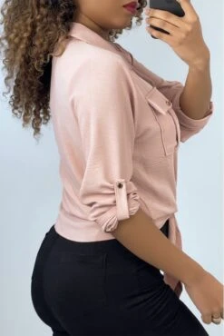 Chemise Rose Qui Se Noue à Boutons Dorés -Default Template 5 robe cache coeur lilas en matiere cotele 1 10