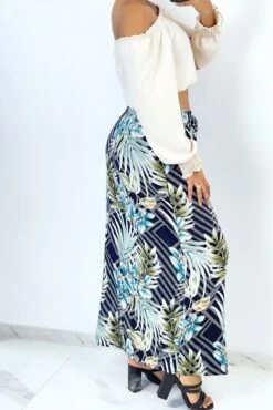 Jupe Longue Marine évasée à Imprimé Tropical Et Fleuri -Default Template 5 robe cache coeur lilas en matiere cotele 1 6