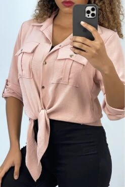 Chemise Rose Qui Se Noue à Boutons Dorés -Default Template 5 robe cache coeur lilas en matiere cotele 1 8