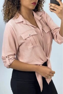 Chemise Rose Qui Se Noue à Boutons Dorés -Default Template 5 robe cache coeur lilas en matiere cotele 1 9