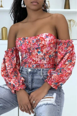 Top à épaule Dénudée Fleuri Rouge 7 Top à épaule Dénudée Fleuri Rouge -Default Template 5 top a epaule denudee fleuri rouge 1