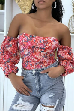 Top à épaule Dénudée Fleuri Rouge 9 Top à épaule Dénudée Fleuri Rouge -Default Template 5 top a epaule denudee fleuri rouge 3