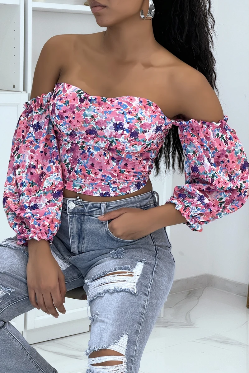 Top à épaule Dénudée Fleuri Violet 4 Top à épaule Dénudée Fleuri Violet – Image 2