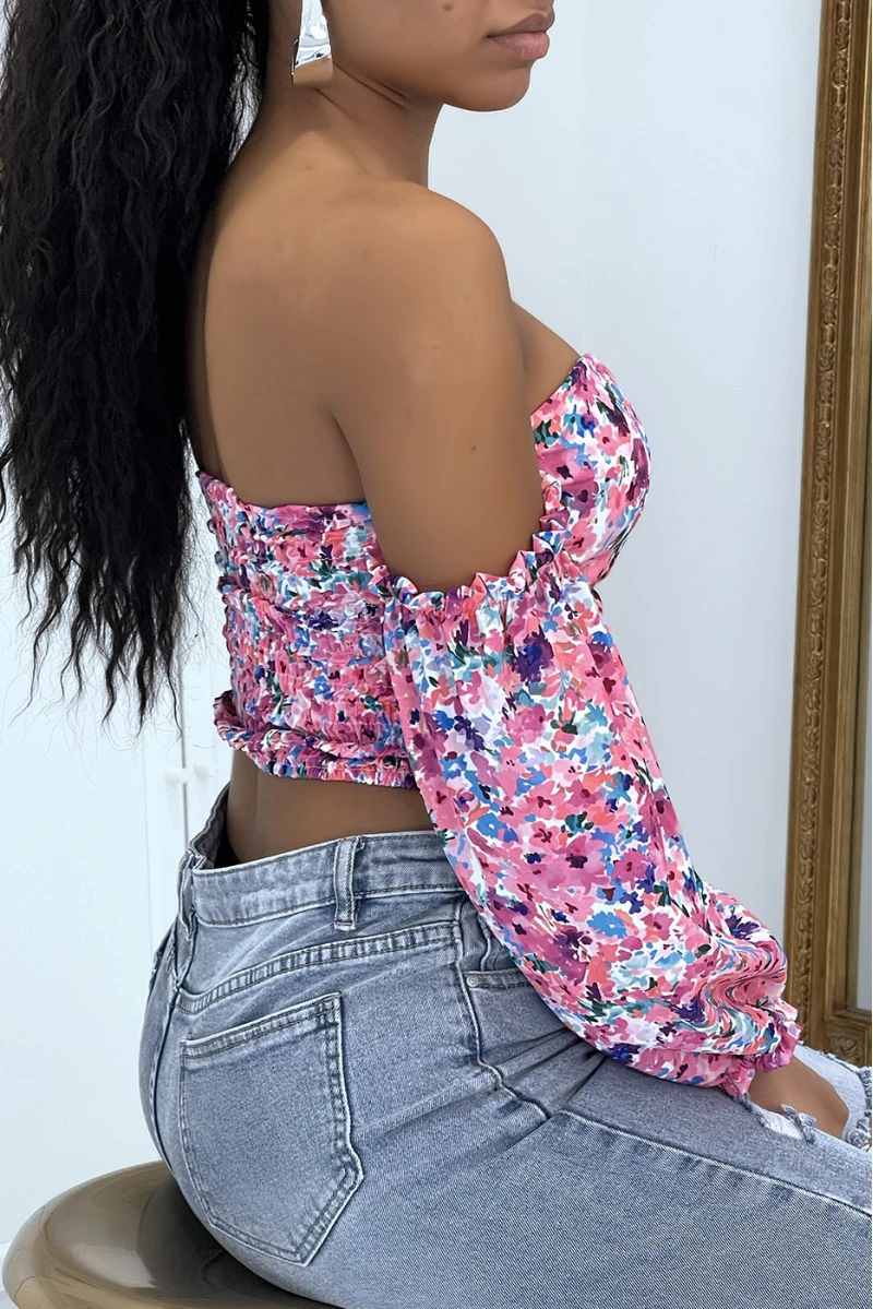 Top à épaule Dénudée Fleuri Violet 6 Top à épaule Dénudée Fleuri Violet – Image 4