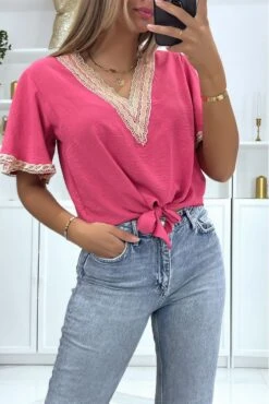 Top à Manches Mi-longues Fuchsia Et Détails Au Fil Dorée Style Orient -Default Template 5 top a manches mi longues fuchsia et details au fil doree style orient 2