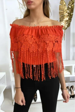 Top Bardot Rouge à Dentelles