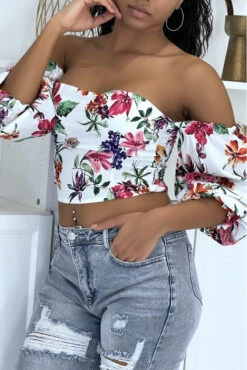 Top Col Bardot Fleuri Blanc -Default Template 5 top col bardot fleuri blanc 3