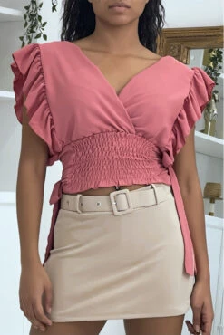 Top Col V à Volant Rose Foncé -Default Template 5 top col v a volant rose fonce 3