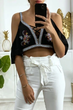 Top Noir épaules Dénudé Dos Nu Avec Broderie -Default Template 5 top noir epaules denude dos nu avec broderie 2