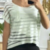 Top Rayé Vert Semi Transparent Avec Poche