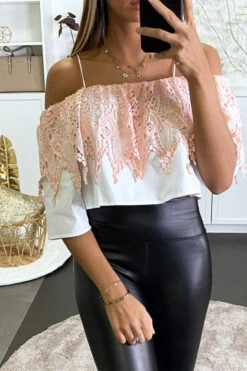 Top Rose Col Bateau à Doublure Crochet Et Matière Ample Effet Chemise. -Default Template 5 top rose col bateau a doublure crochet et matiere ample effet chemise 2